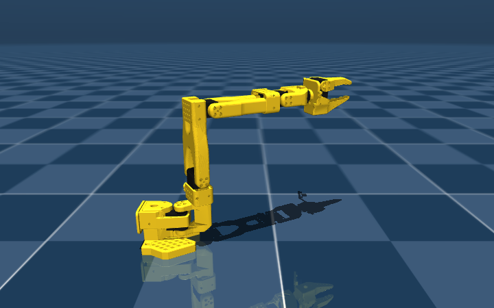 The SO-101 arm in MuJoCo with its gripper open.